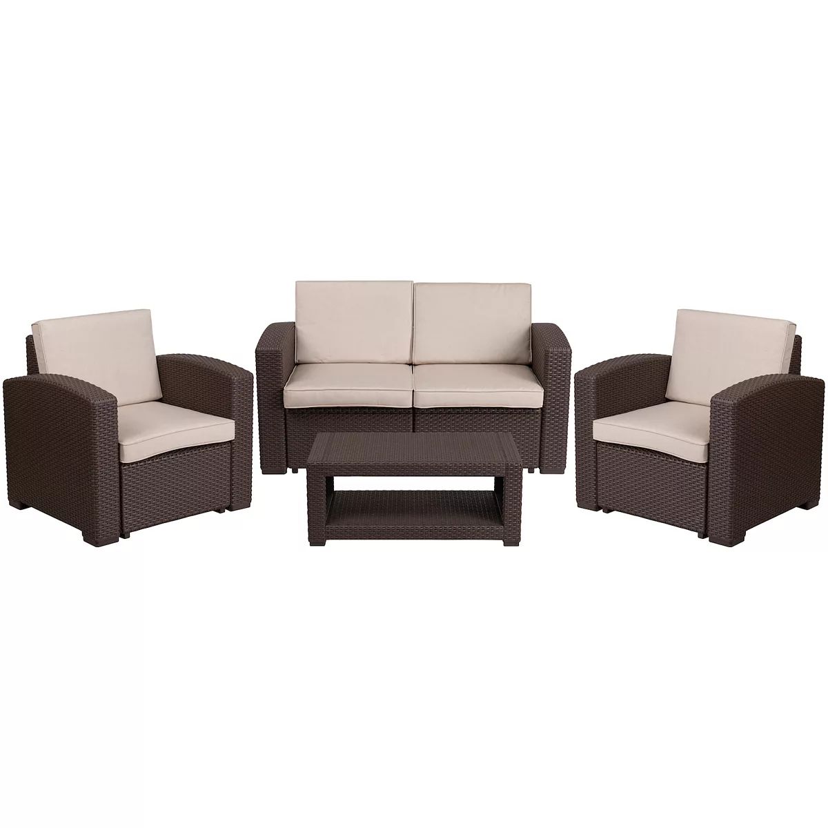 Flash Furniture Outdoor Faux Rattan Chair, Loveseat, and Coffee Table 4-piece Set | Kohl's