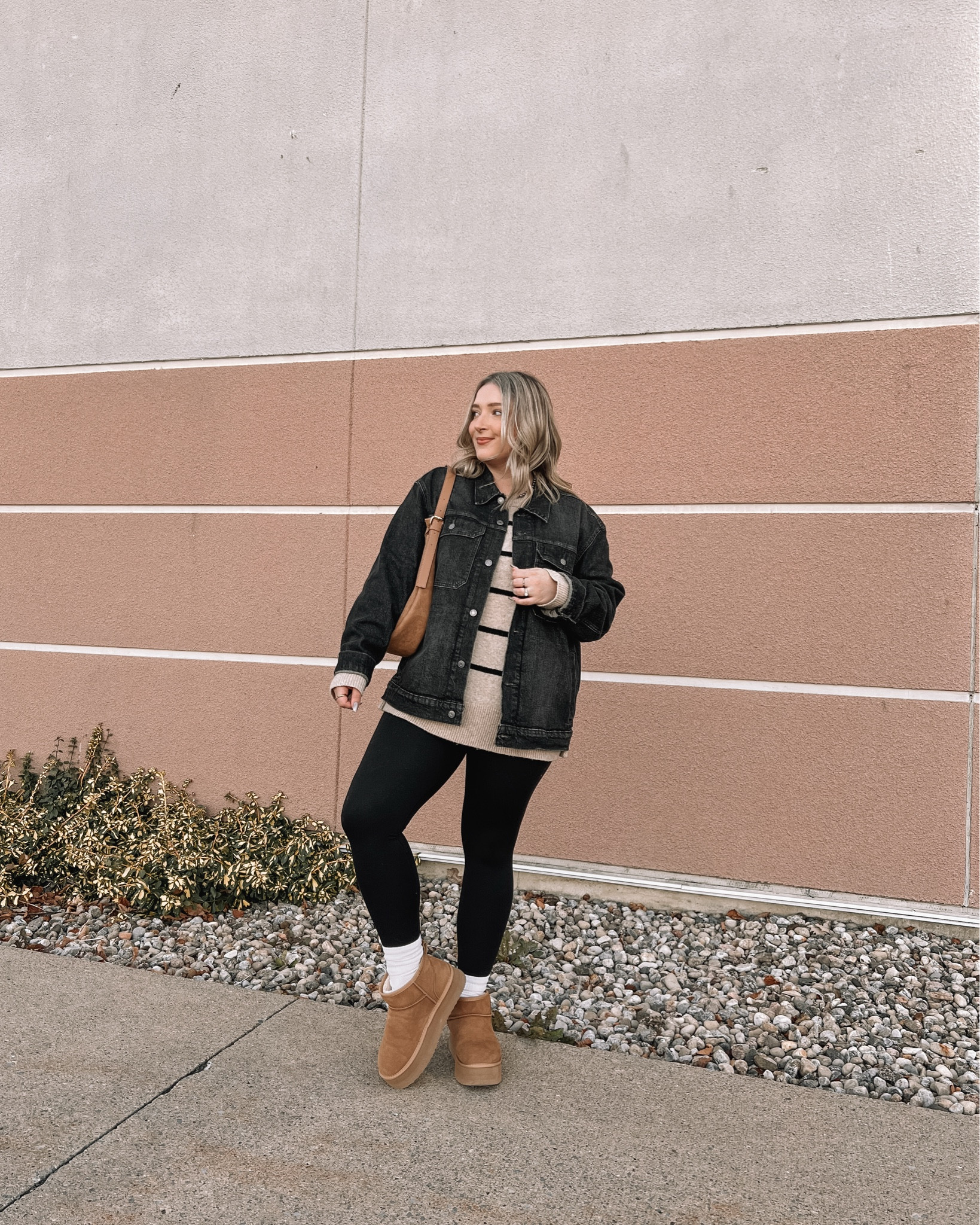 Comfy casual midsize fall outfit - my black denim jacket is from the men’s section, wearing XL. Wearing M in my fave basic leggings. Linked similar neutral striped sweaters. My Ugg lookalikes are from Amazon and so comfy! I’m usually a 9.5-10 and wear a 10 in these.


#LTKstyletip #LTKmidsize #LTKautumn