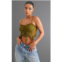 Khaki Lace Tie Up Corset | PrettyLittleThing IE