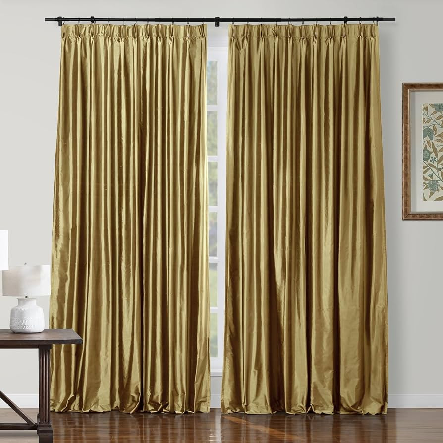 TWOPAGES Antique Dupioni Silk Curtain Pinch Pleated Drape 96 Inches Long for Bedroom Privacy Curt... | Amazon (US)