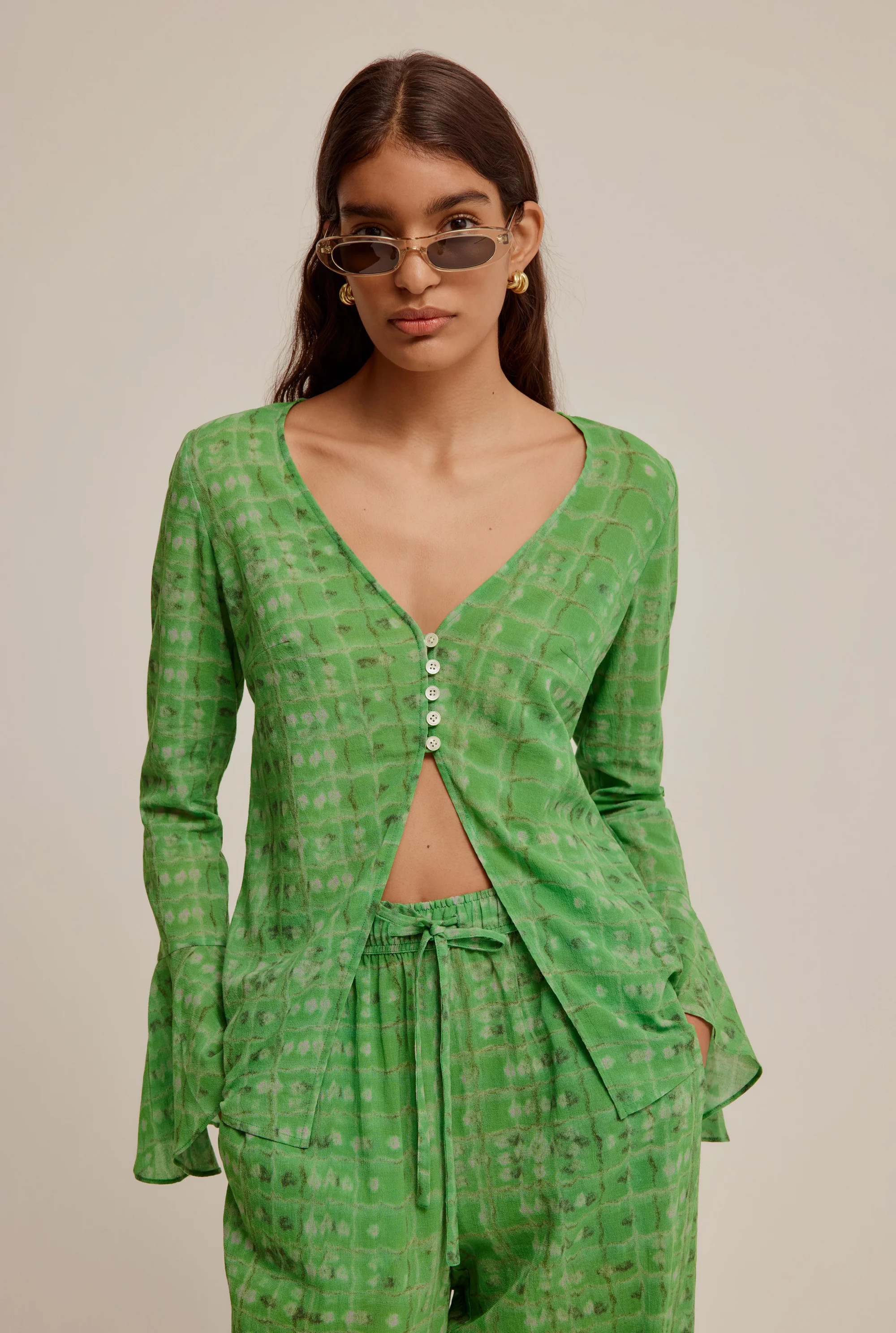 Crinkle Cotton Bell Sleeve Blouse | Venroy AU