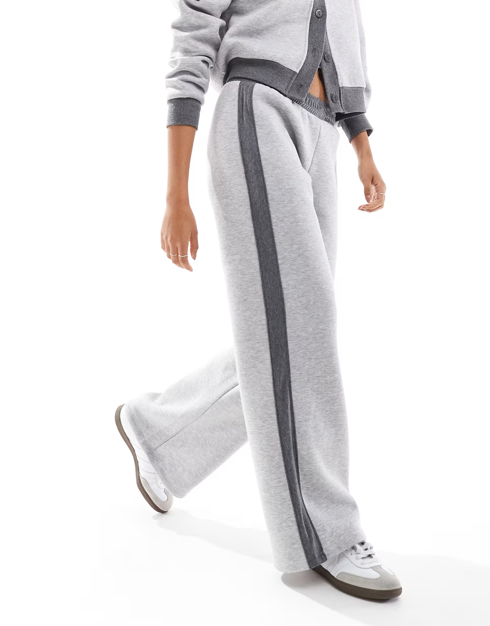 ASOS DESIGN wide leg contrast panel sweatpants in light gray | ASOS (Global)
