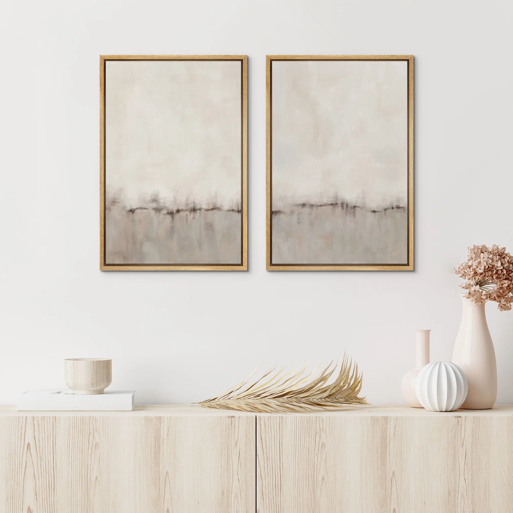 Duotone Tan Abstract Landscape Minimalist Neutral Framed Canvas 2 Pieces Print Modern Artworks | Wayfair North America