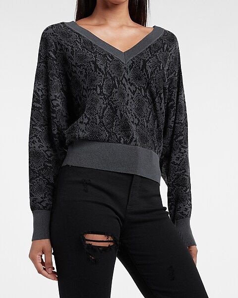 Snakeskin Print Dolman Sleeve V-Neck Sweater | Express