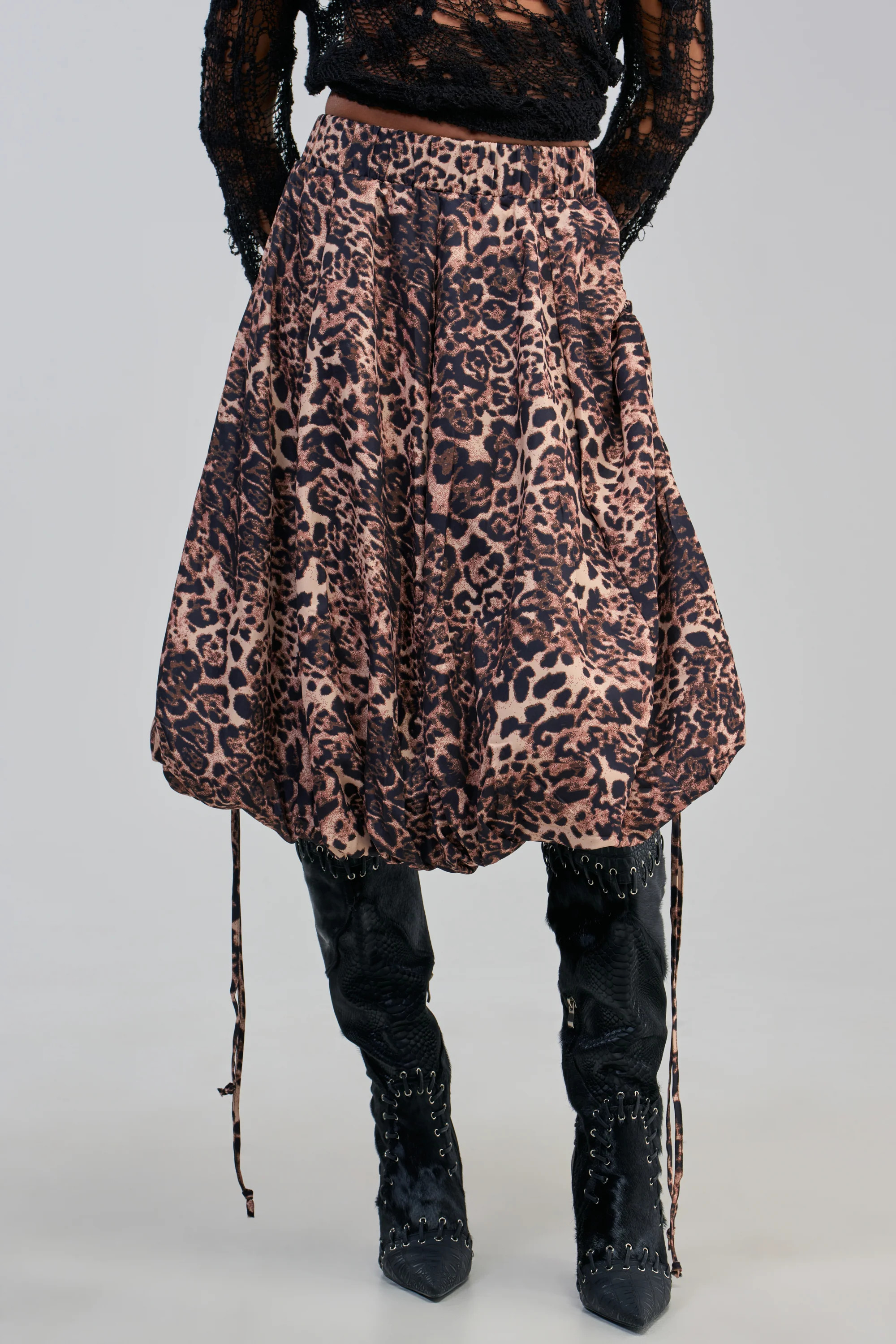 Cheetah Print Bubble Midi Skirt, Elastic Waist | AKIRA | AKIRA