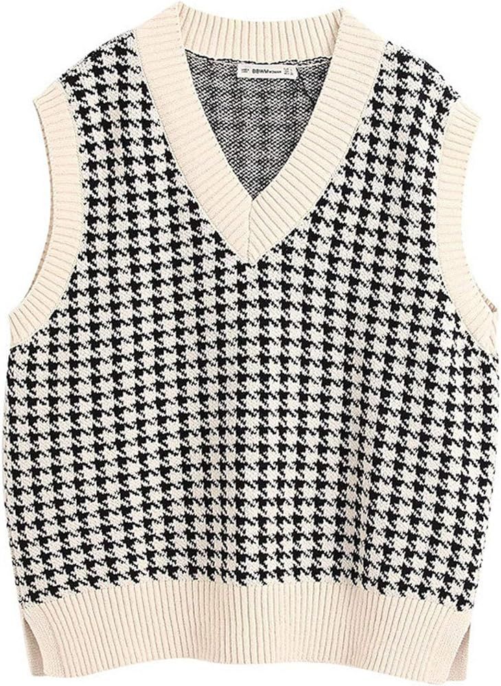 Knit Crop Top Sweater Vest Women, Elegant V Neck Sleeveless Uniform Pullover Knitted Sweater Elas... | Amazon (US)
