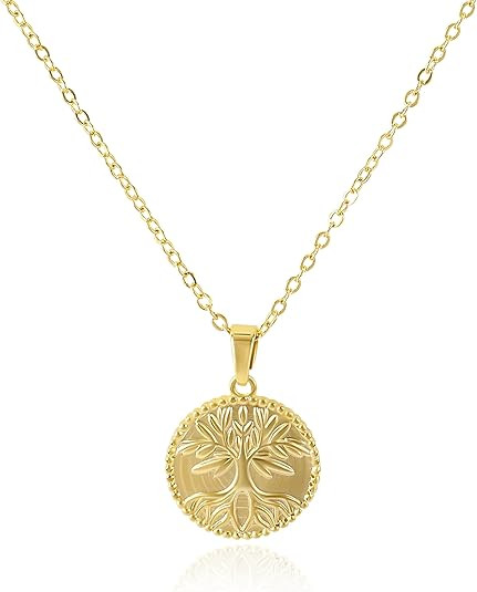 Gold Pendant Necklace for Women 14K Gold Plated Coin Pendant Necklace Adjustable Chain Disc Round... | Amazon (US)