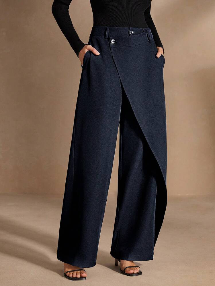 High waisted asymmetrical hem straight leg pants  | SHEIN