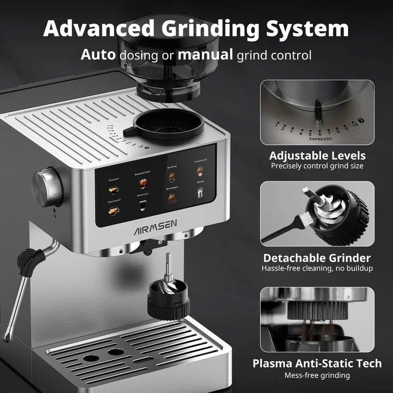 AIRMSEN Espresso Machine with Grinder, Espresso Coffee Machine with Customized Grind Amount & Cof... | Walmart (US)