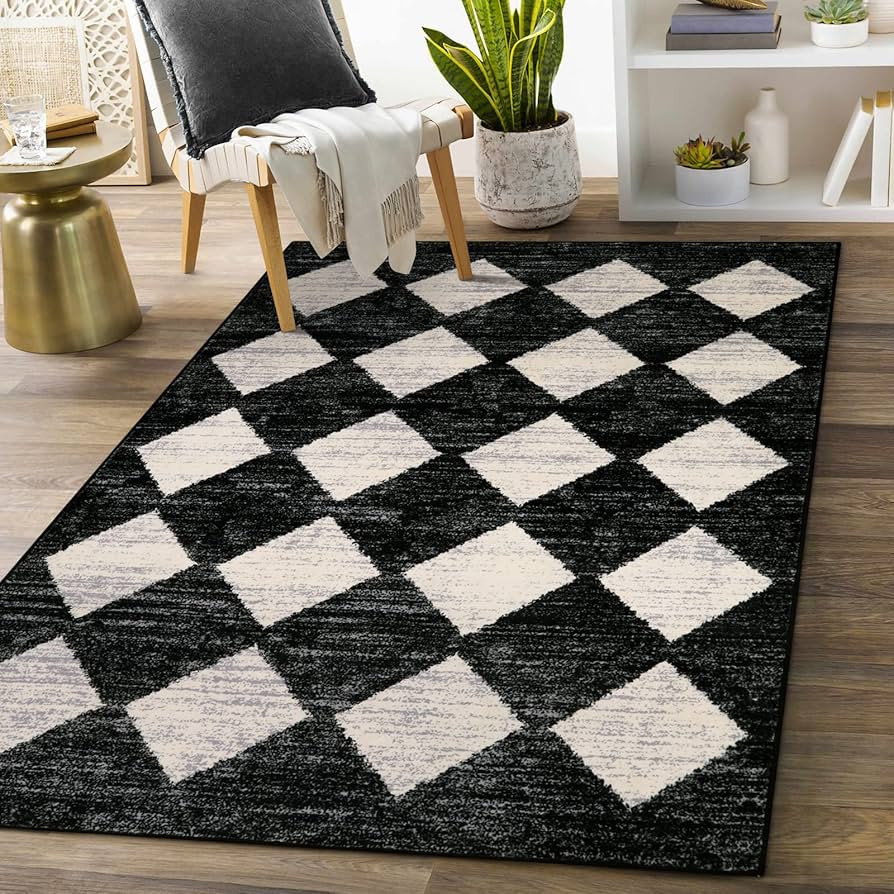 Lahome Moroccan Trellis Area Rug - 3x5 Washable Black Entry Rug Non Slip Living Room Mat, Distres... | Amazon (US)