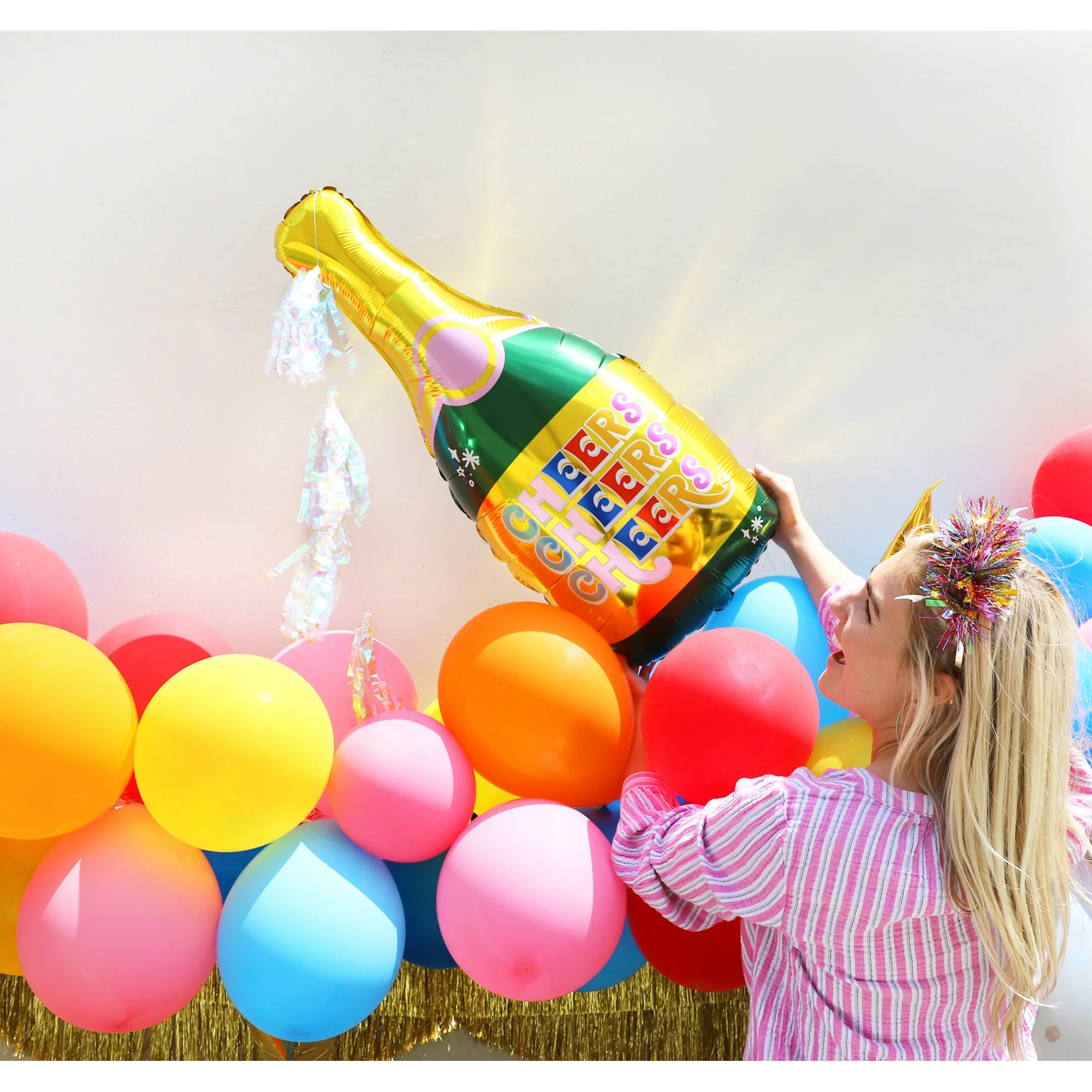 Packed Party Reversible Champagne Statement Balloon with Iridescent Tassels, Multi-Color, 3 ft. T... | Walmart (US)