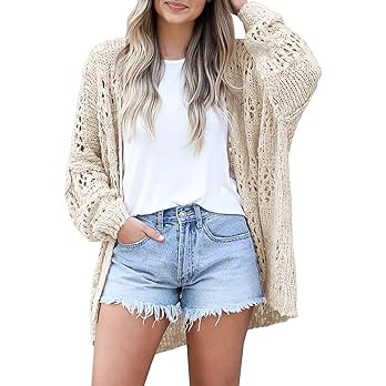 Ermonn Womens Crochet Cardigan Sweater Kimonos Boho Solid Color Oversized Spring Open Front Outwe... | Amazon (US)