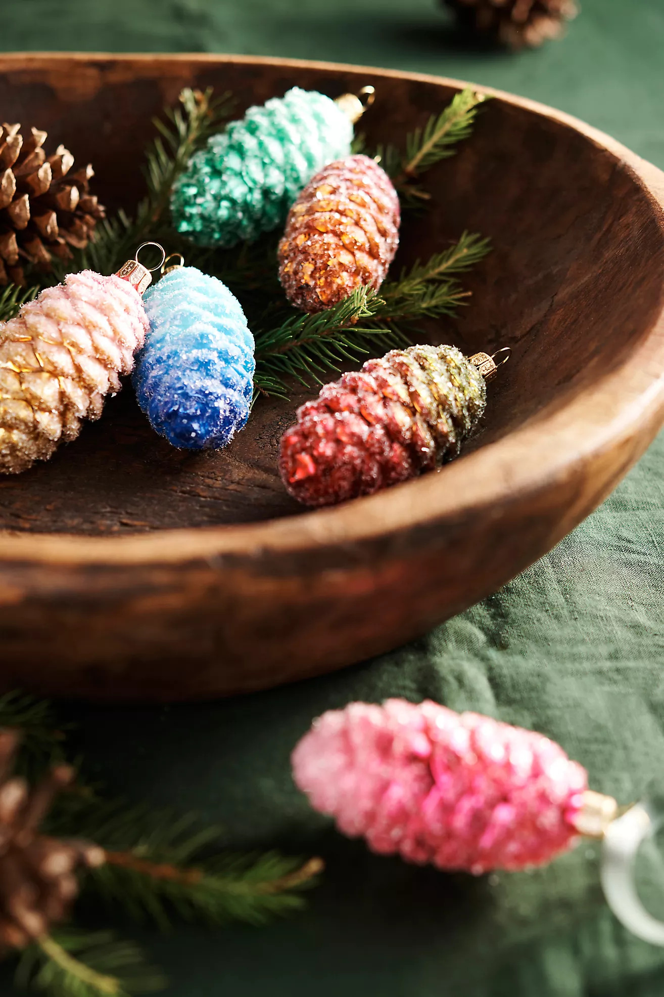 Colorful Glass Pine Cone Ornaments, Set of 6 | Terrain