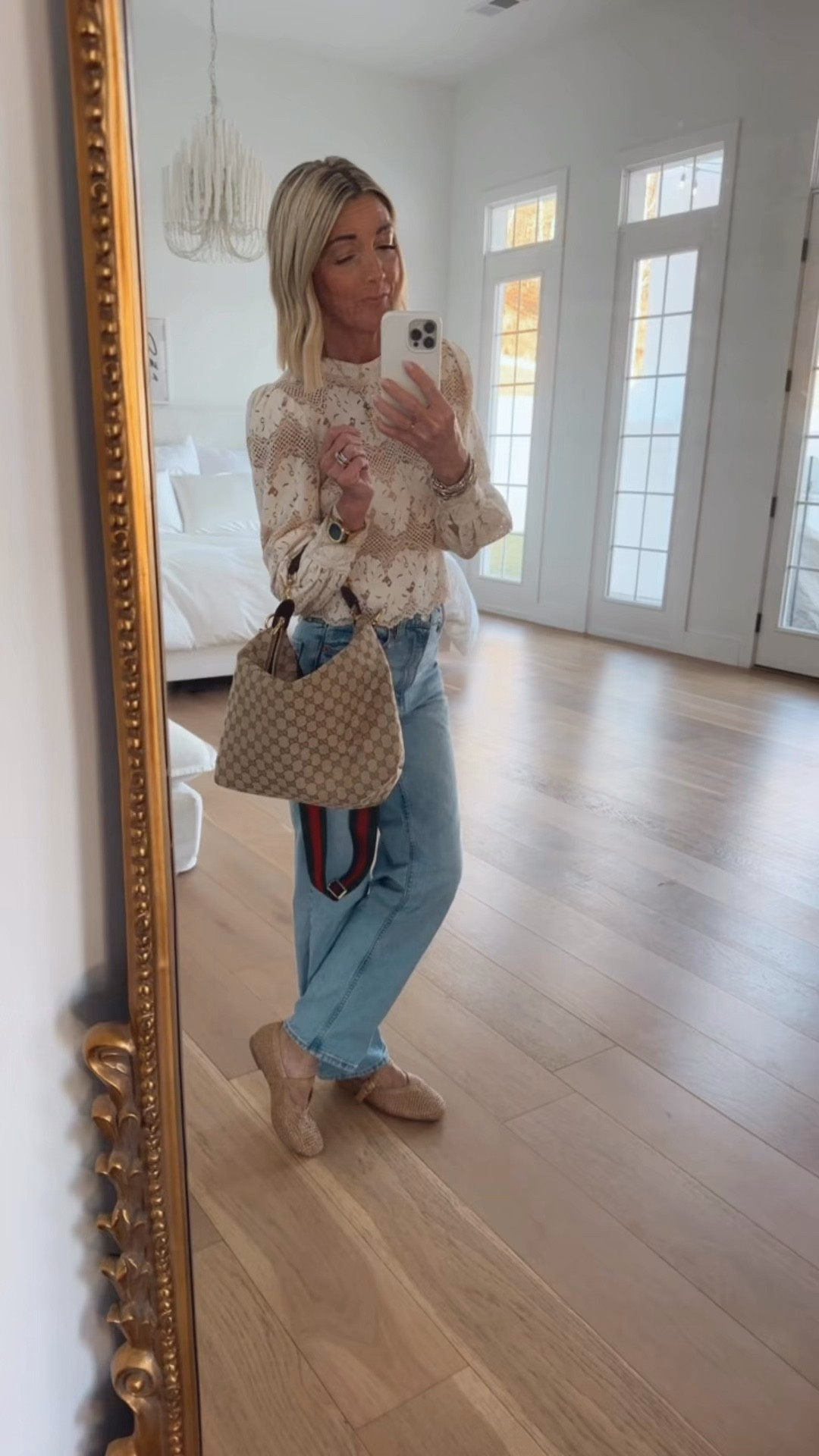 Wearing these straight leg jeans in repeat $38 & looks like a wayyyy more expensive brand !!! Paired with this gorgeous lace mock neck blouse & buckle metallic flats = perfect combo!!!

#LTKBeauty #LTKOver40 #LTKootd