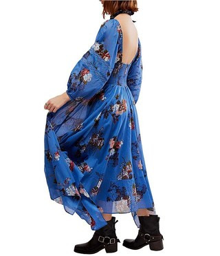 Morning Glory Floral Print Scoop Neck Long Sleeve Smocked Maxi Dress | Dillard's