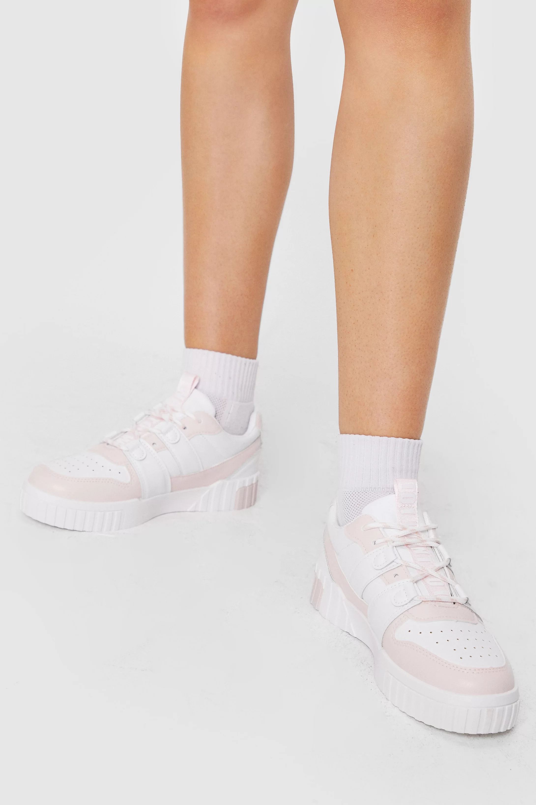 Panelled Faux Leather Lace Up Sneakers | Nasty Gal (US)