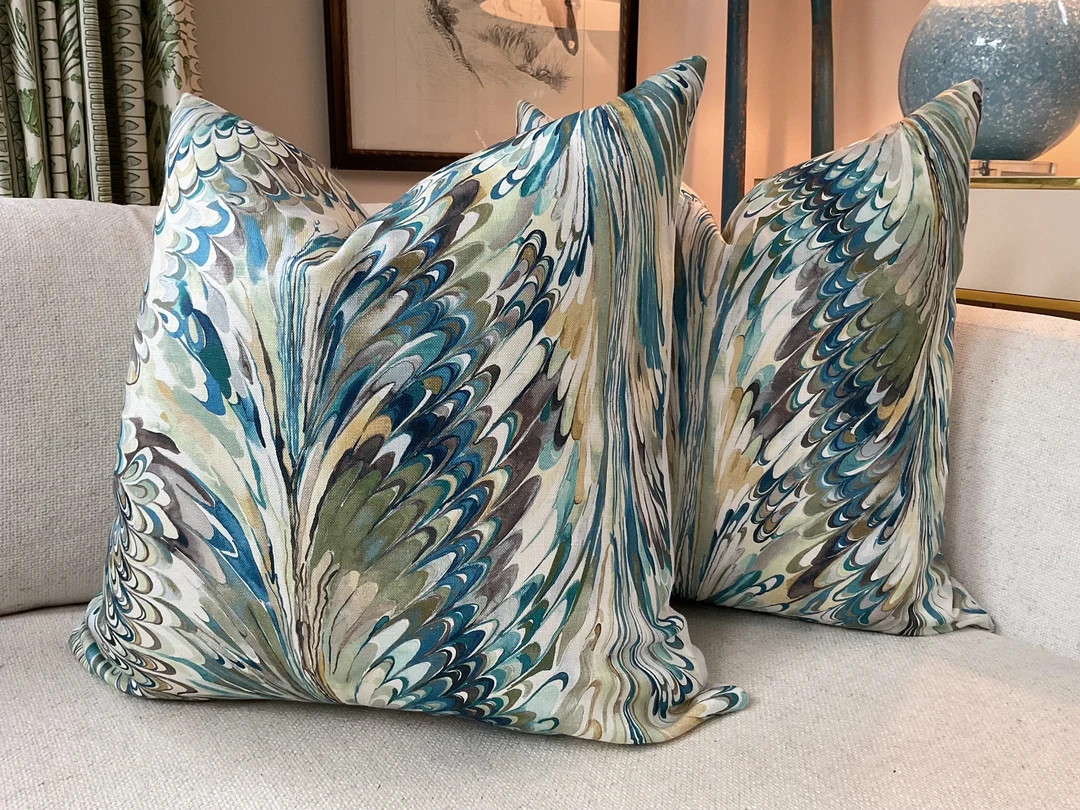 Lee Jofa " Taplow" In Peacock and Gold Pillow Covers | Etsy (US)