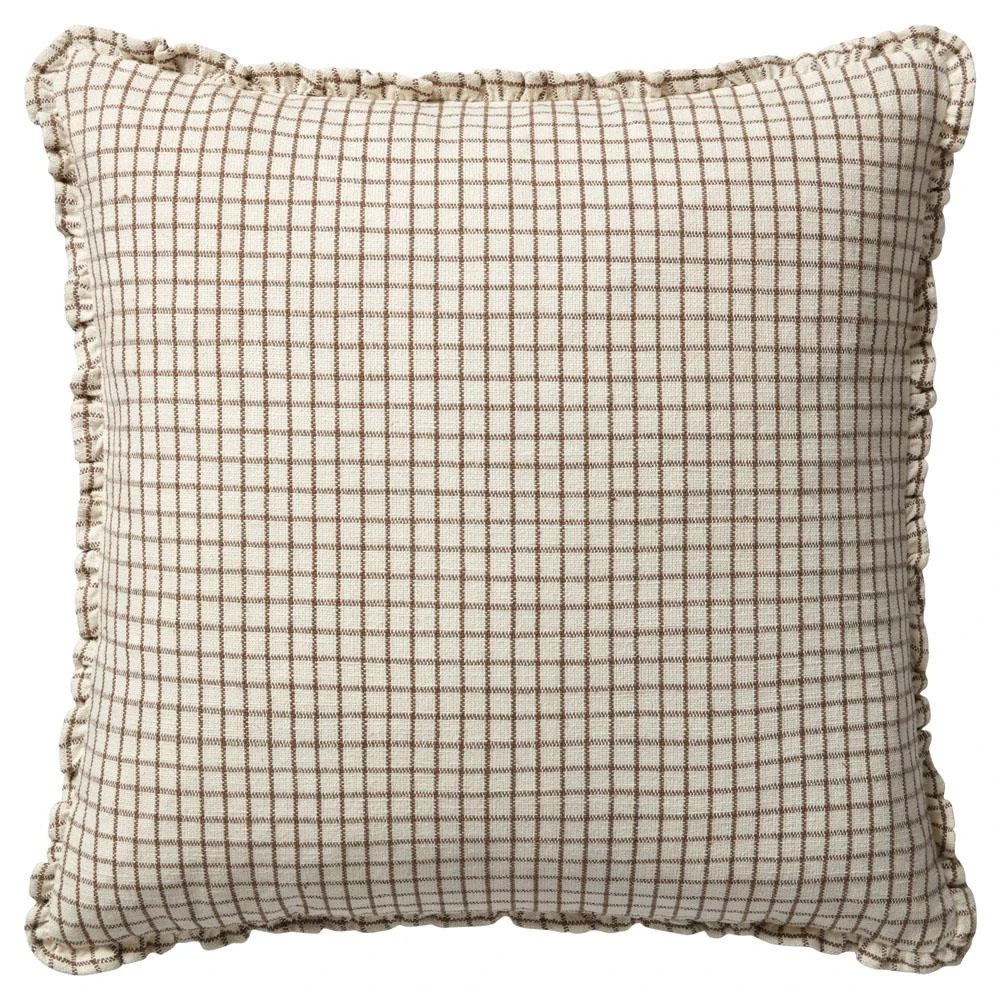 Beryn French Brown Accent Cream Cotton Down Fill Decorative Pillow - 22x22 | Kathy Kuo Home