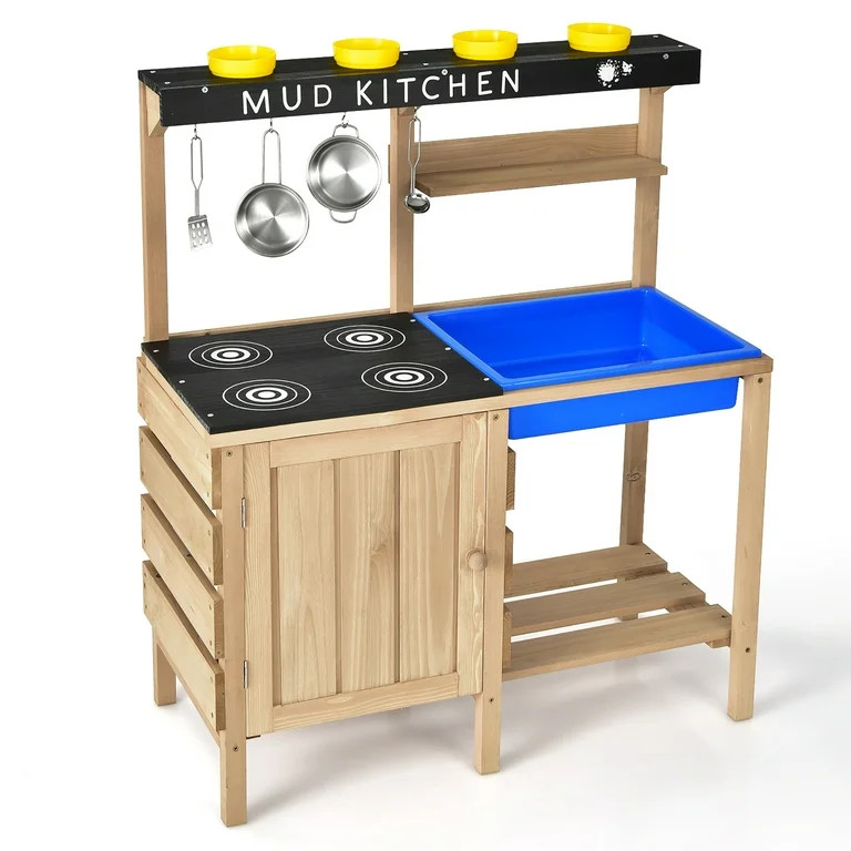 Costway Kids Kitchen Playset Wooden Outdoor Mud Kitchen Pretend Play Toy W/ Kitchenware | Walmart (US)