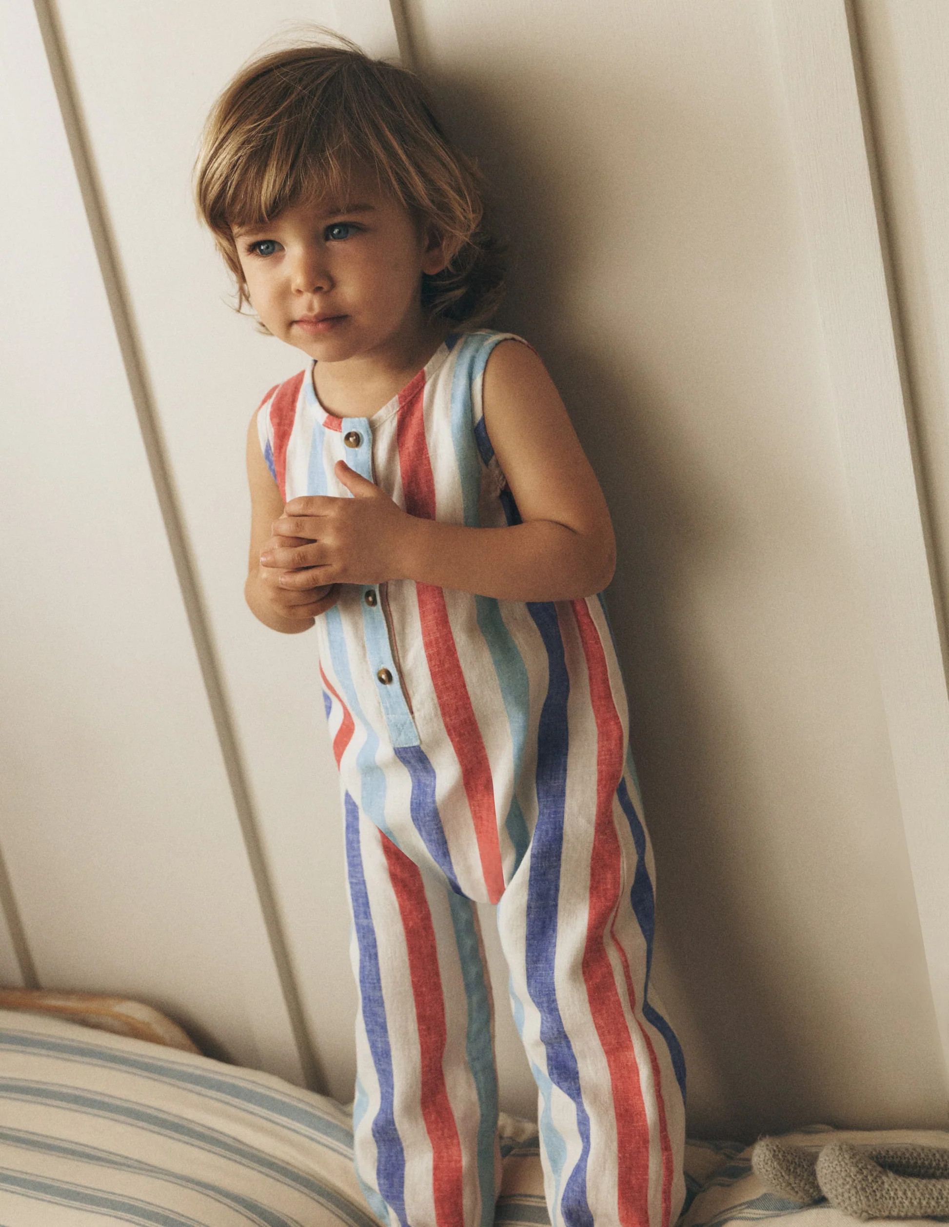 Button Down Romper-Red and Blue Multi Stripe | Boden (US)