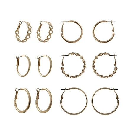 Time and Tru Gold Tone 6 Pair Hoop Earring Set | Walmart (US)
