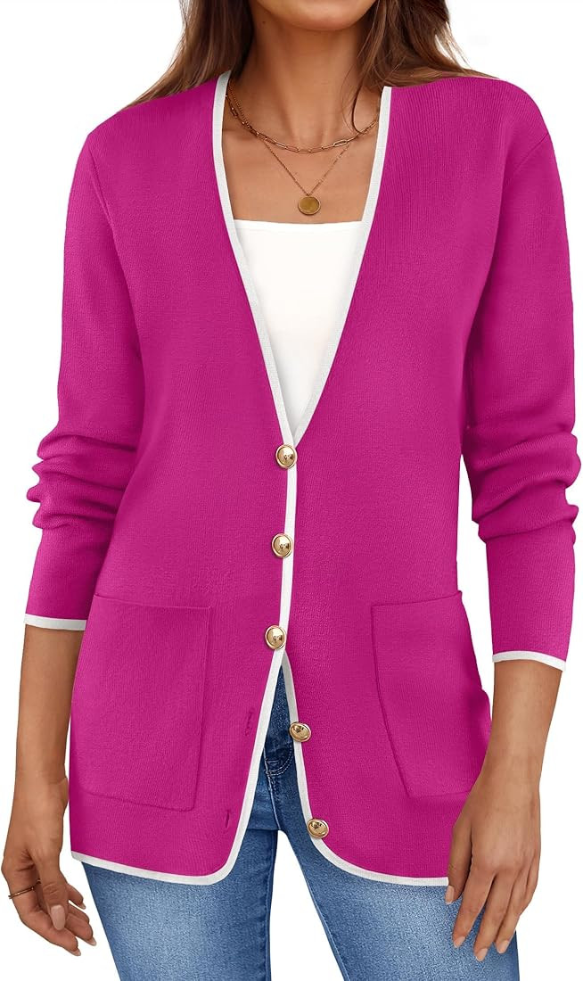 ZESICA Women's Fall Fashion Cardigan Sweaters Long Sleeve Button Open Front Color Block Coatigan ... | Amazon (US)