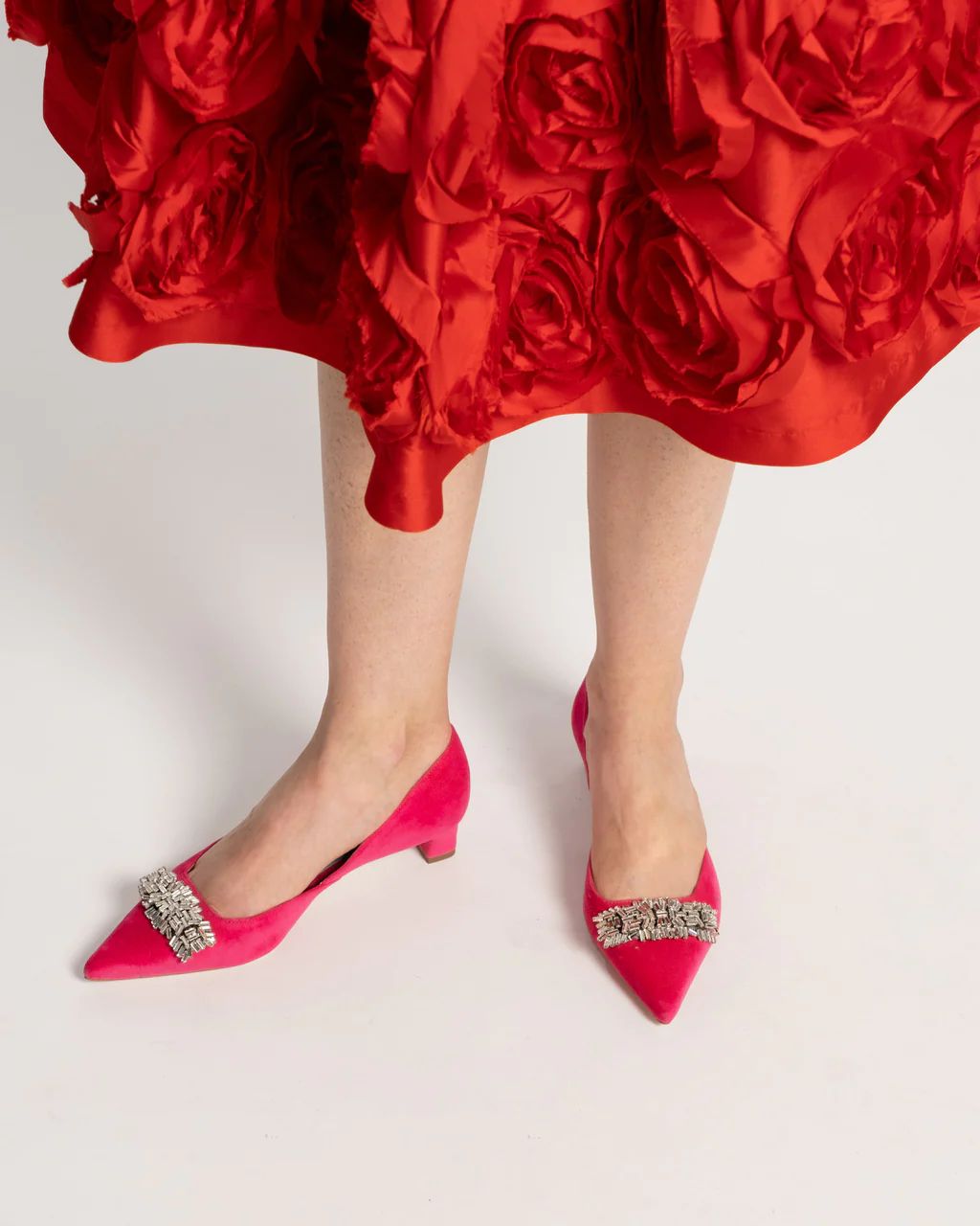 Paula Mini Block Heel Velvet Pink | Frances Valentine