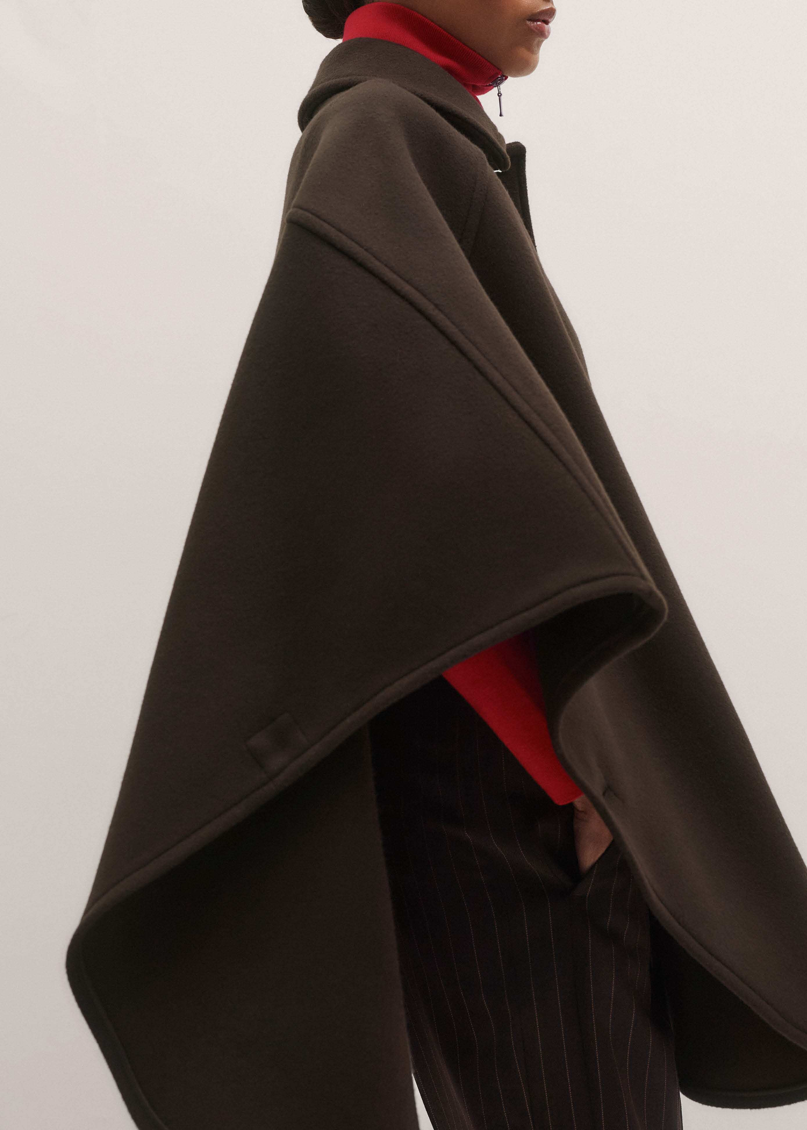 Curved Seam Cape Coat Italian Wool | ME+EM US