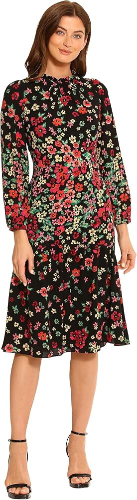 Maggy London Womens Long Sleeve Ruffle Mock Neck Dress | Amazon (US)