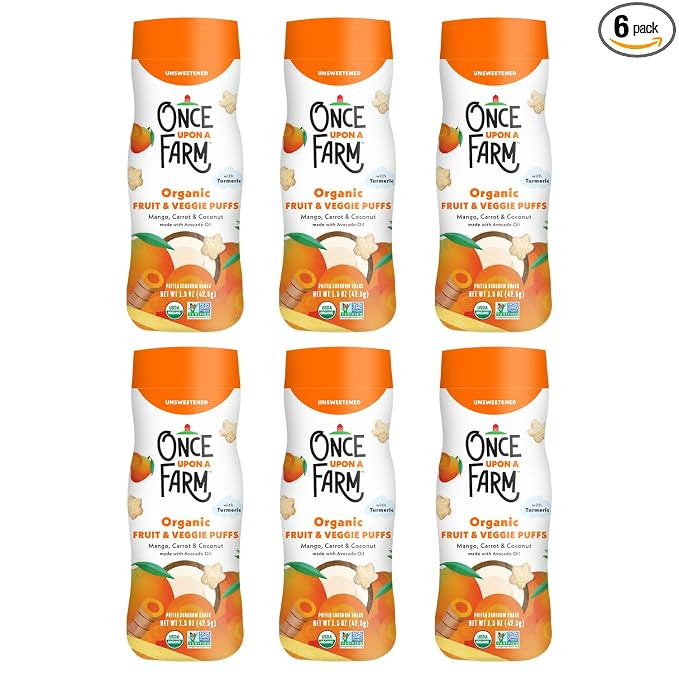 Once Upon a Farm Organic Baby Fruit & Veggie Puffs, Mango, Carrot & Coconut | 6 count | Amazon (US)