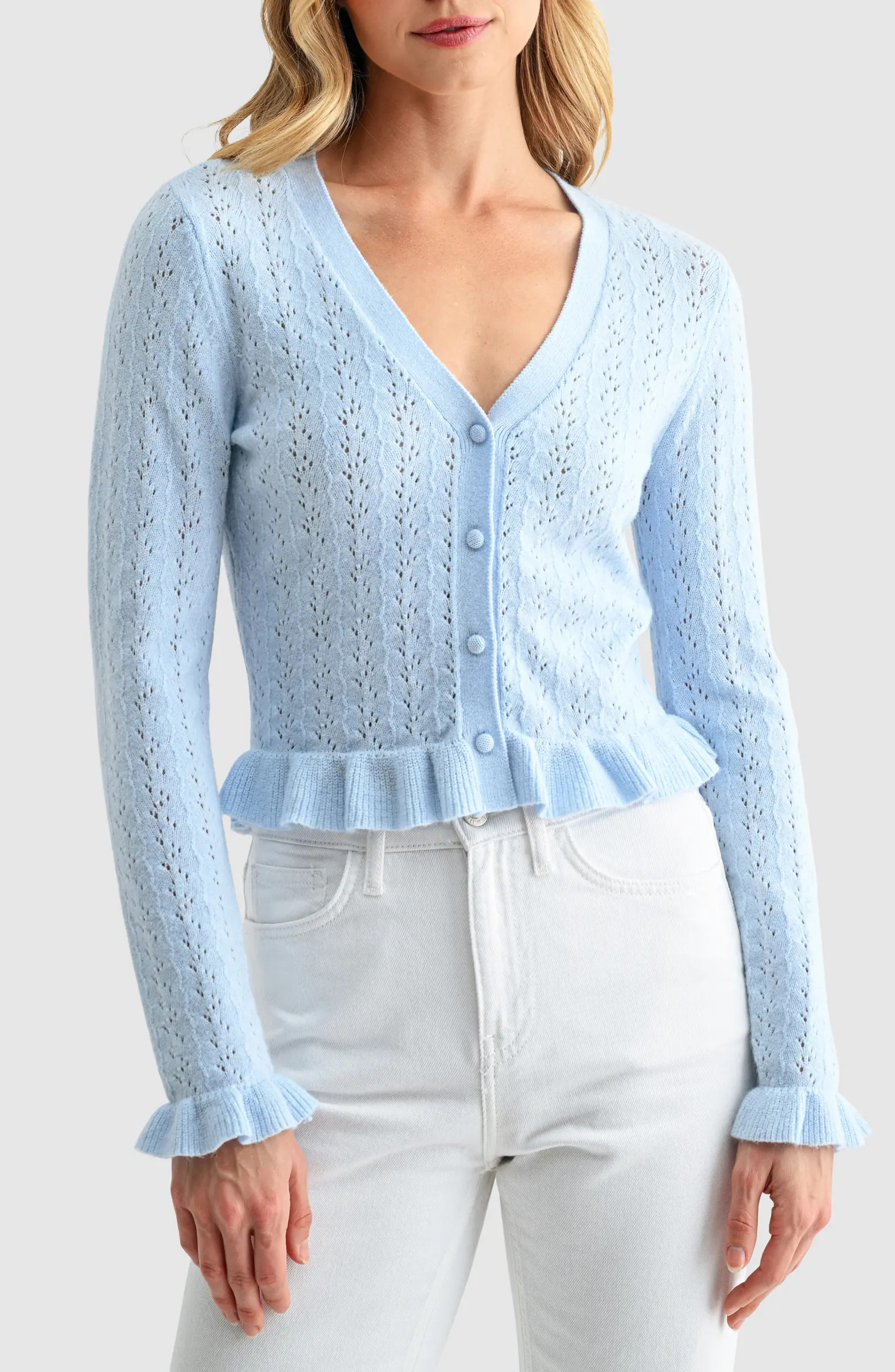 Pointelle Ruffle Hem Crop Cardigan | Nordstrom