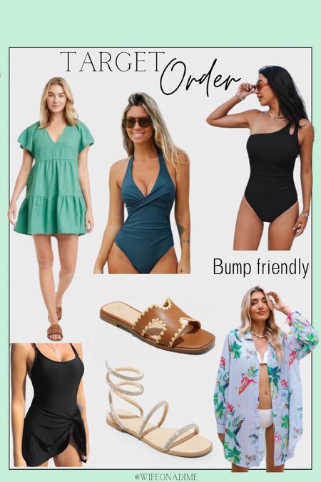 My Target order! I ordered some one piece swim suits that are hopefully bump friendly. Had to have those new sandals and that flowy dress. The tropical button down cover up looks nice and breezy. #LTKxTarget 

#LTKswim #LTKbump