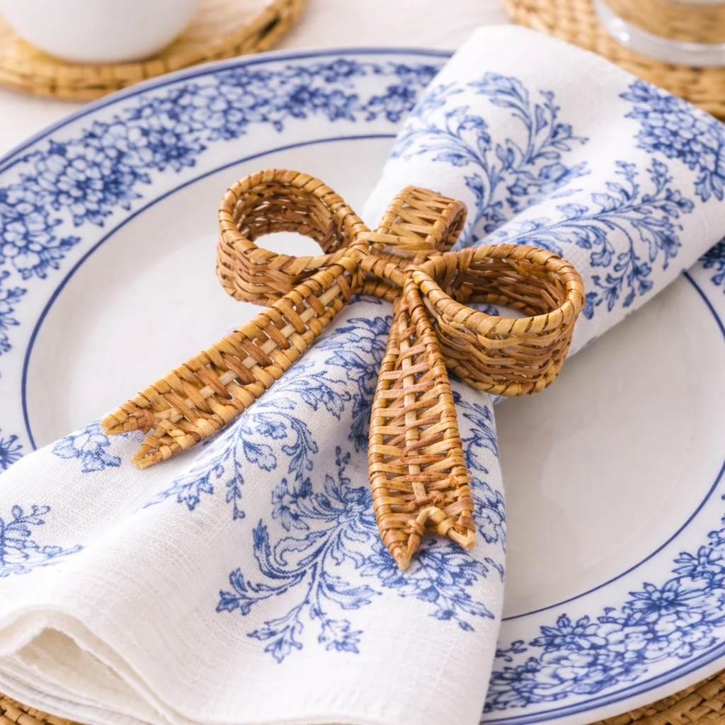 Wicker Bow Napkin Ring | The Enchanted Home