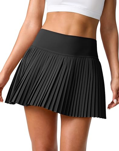 SANTINY Pleated Tennis Skirt for Women with Pockets Shorts Women's High Waisted Lightweight Athletic Golf Skorts Skirts for Casual(Black_S) | Amazon (US)