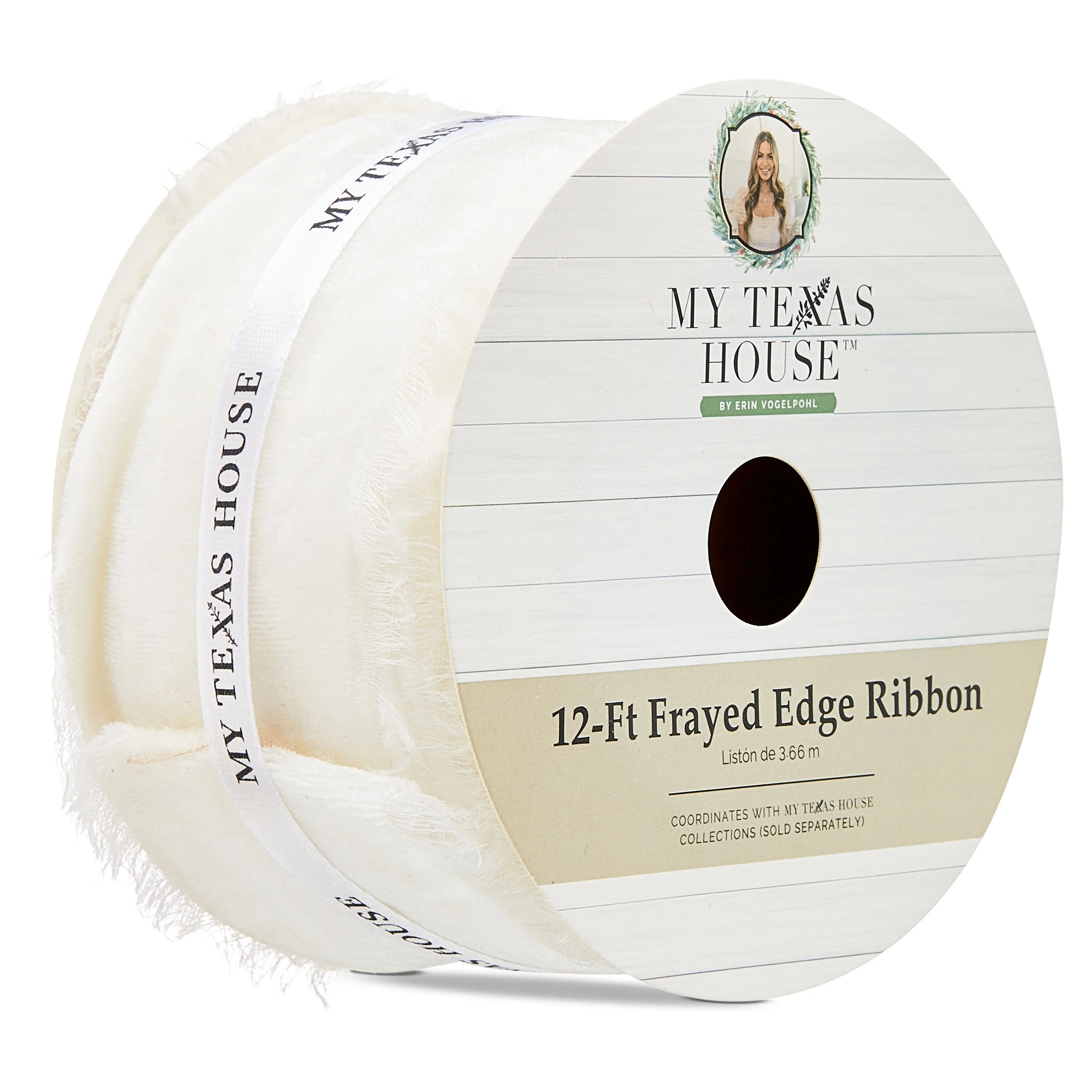 White Frayed Edge Christmas Ribbon, 12', by My Texas House | Walmart (US)