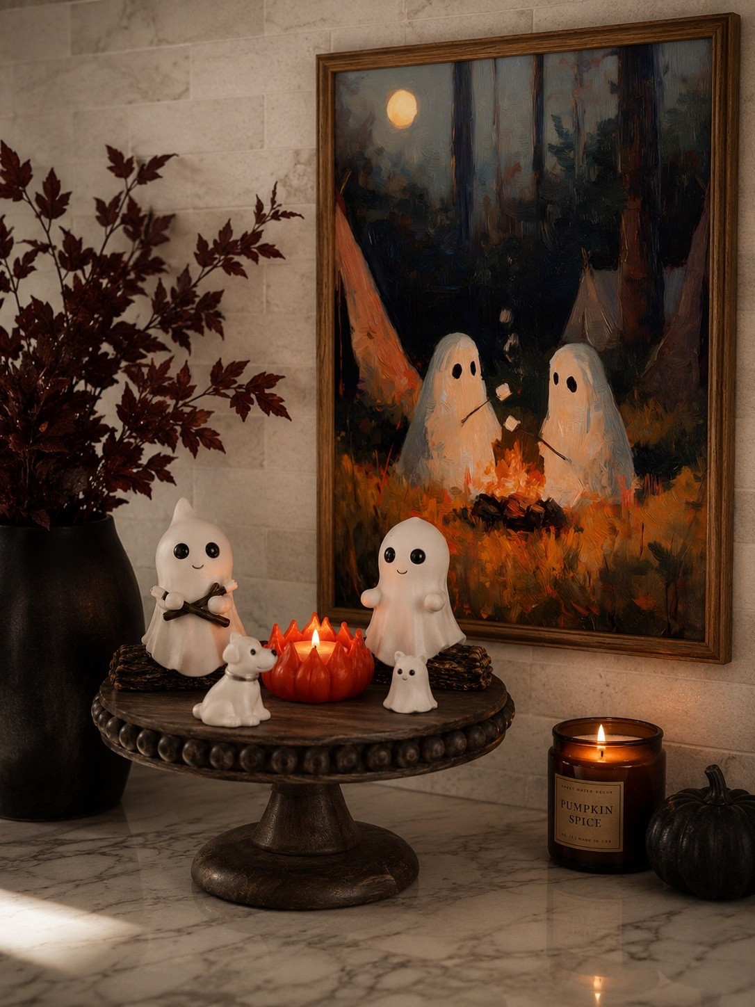 HALLOWEEN COUNTERTOP STYLING

Follow @farmtotablecreations on Instagram for more home finds and styling inspiration.

Halloween is all about creating cozy moments that feel elevated instead of overly spooky. This beaded wood pedestal, adorable ghost figurines, and charming campfire artwork bring just the right amount of seasonal warmth to a kitchen countertop. Every piece is from Amazon, making it easy to recreate this inviting look in your own home.

#AmazonHome #HalloweenDecor #ModernOrganic #KitchenStyling #LTKHome

#LTKHome #LTKSaleAlert #LTKSeasonal