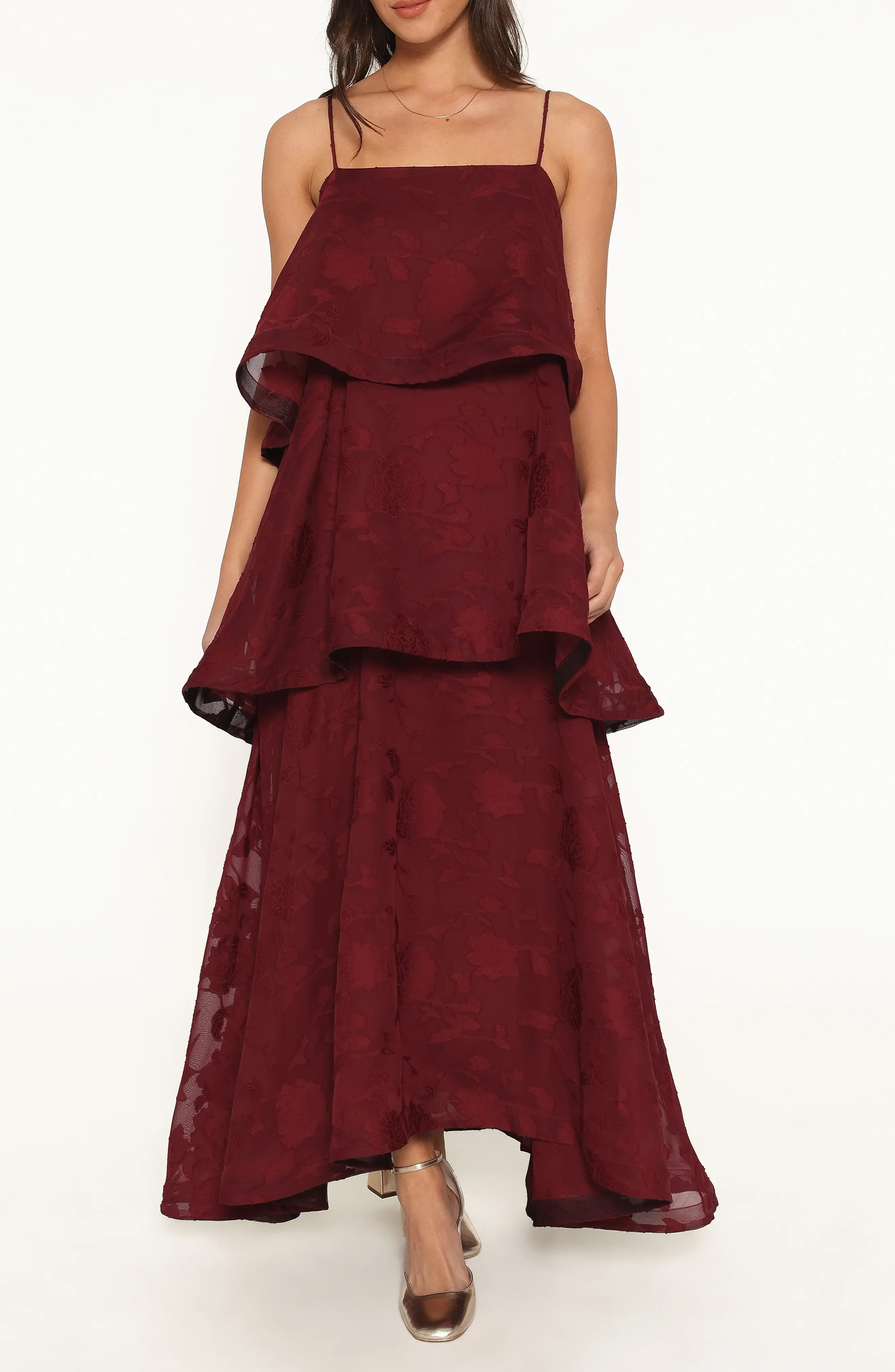 Petal & Pup Nerissa Tiered Maxi Dress in Burgundy at Nordstrom, Size Xx-Small | Nordstrom