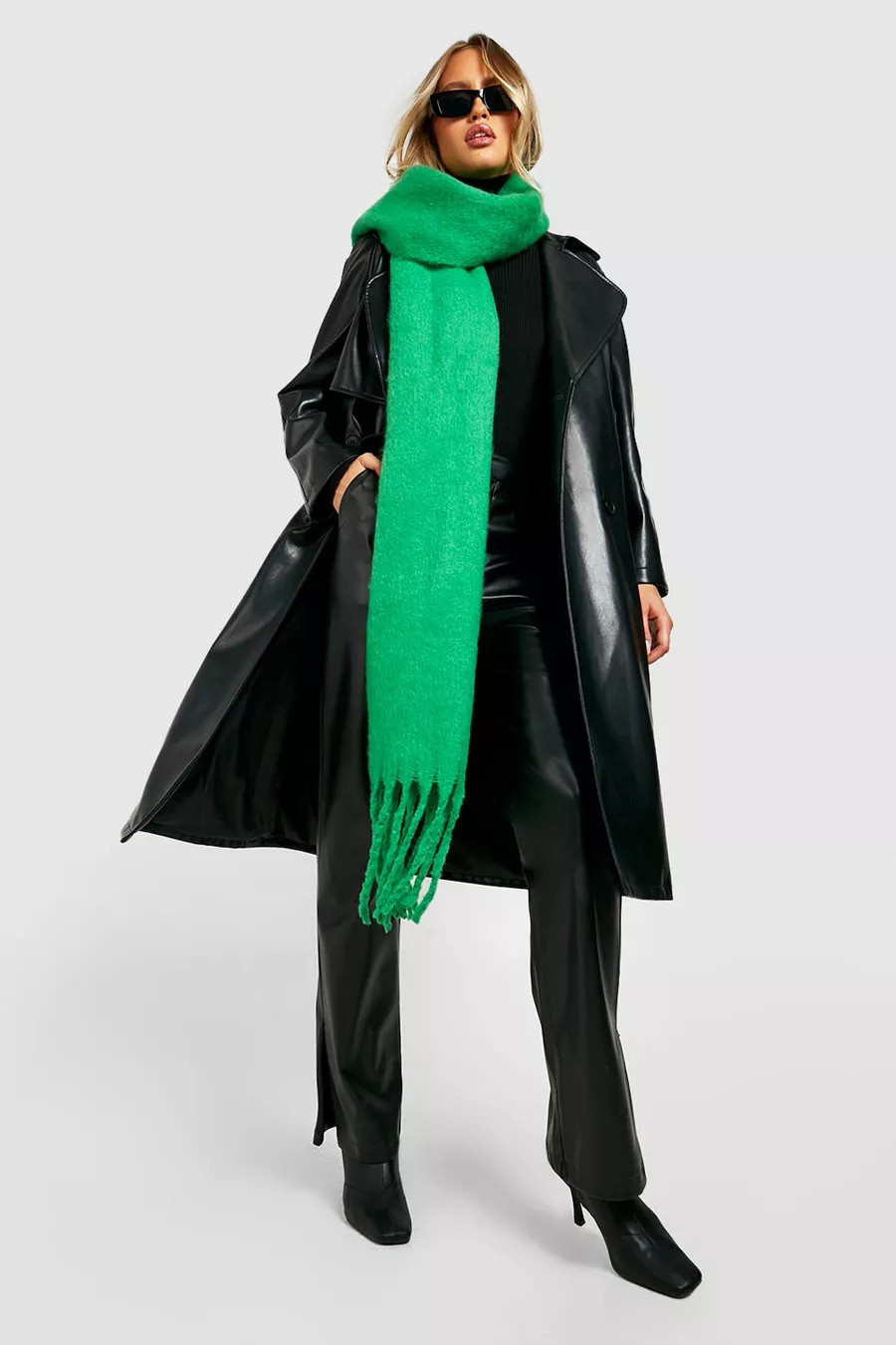 Chunky Green Fringe Scarf | Boohoo.com (US & CA)