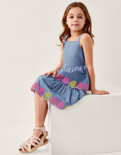 Chambray Broderie Tiered Dress Blue | Monsoon (UK)