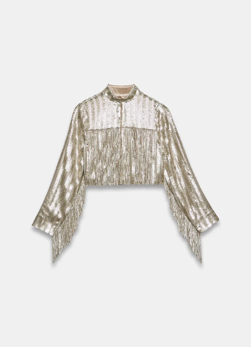 Gold Sequin Fringe Crop Jacket | Mint Velvet
