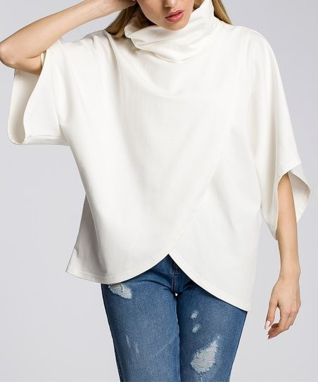 Ecru Cowl Neck Cape-Sleeve Top - Women | Zulily