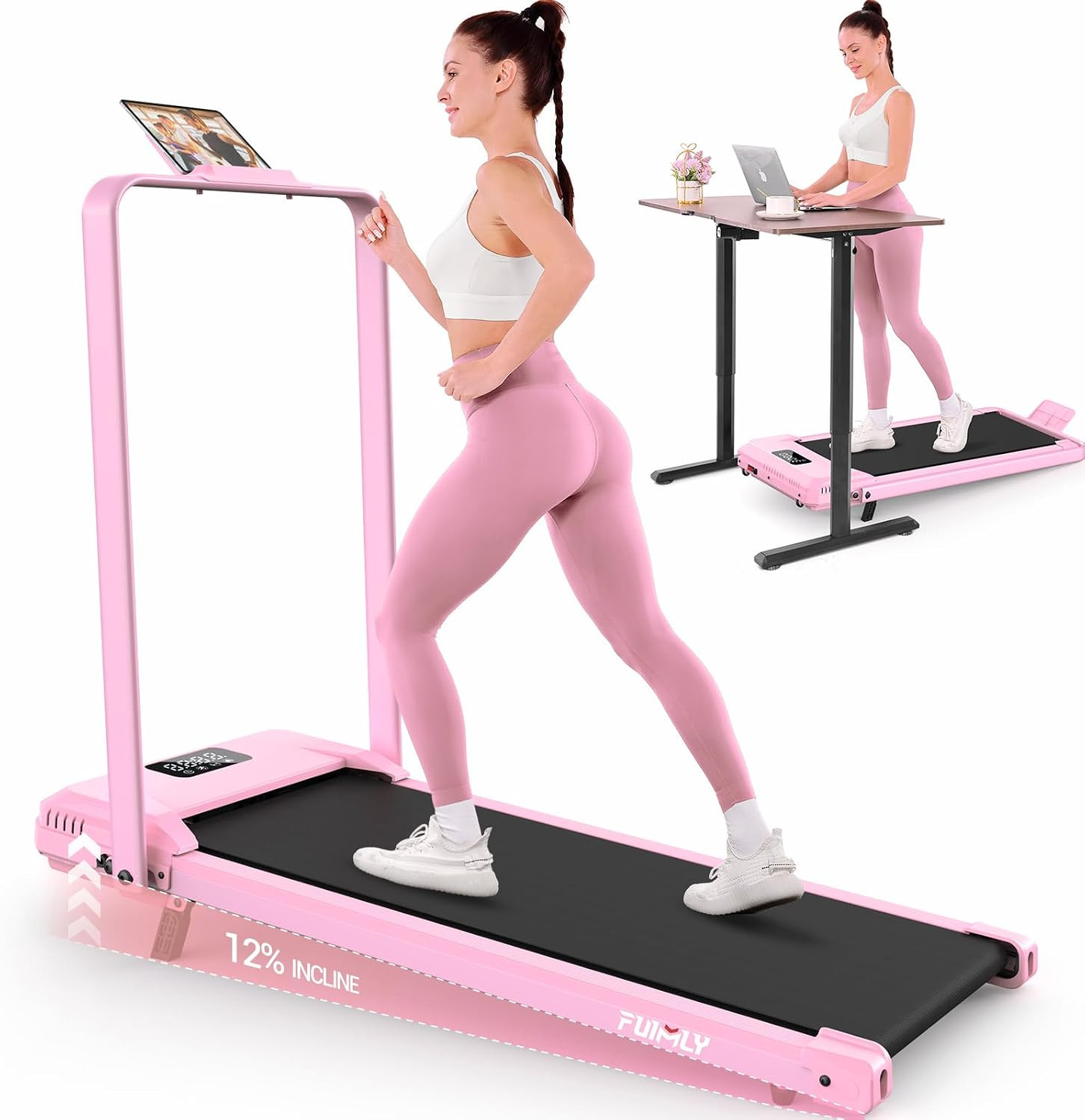 FUNMILY Upgrade Walking Pad Folding Treadmill with 12%/15% Incline & Handle Bar, 3.5HP Foldable Under Desk Compact Treadmills for Home/Office/Gym, 400+lb Capacity, Shock Absorption | Amazon (US)