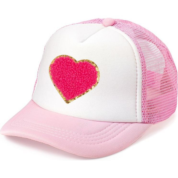 Bright Pink Heart Patch Valentine's Day Trucker Hat, Pink | Maisonette