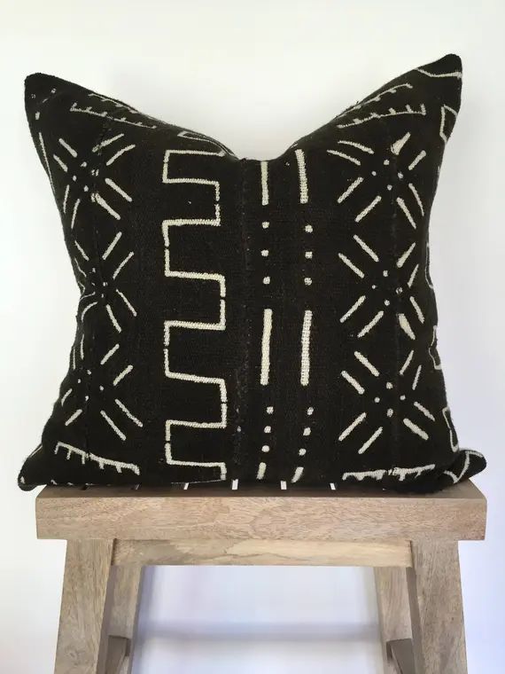 18" x 18" Black Mud Cloth Pillow Cover | Etsy (US)