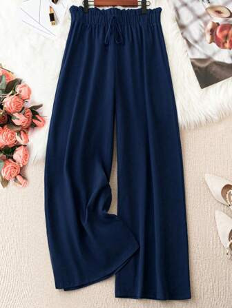 SHEIN LUNE Plus Paperbag Waist Knot Front Wide Leg Pants | SHEIN