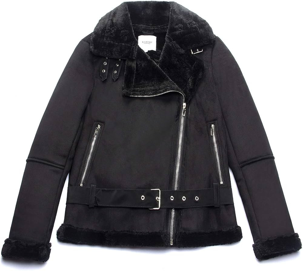 RAMISU Women Outerwear Faux Leather Jacket Lined in Thick Faux Fur Winter Coat Street Casual Moto... | Amazon (US)