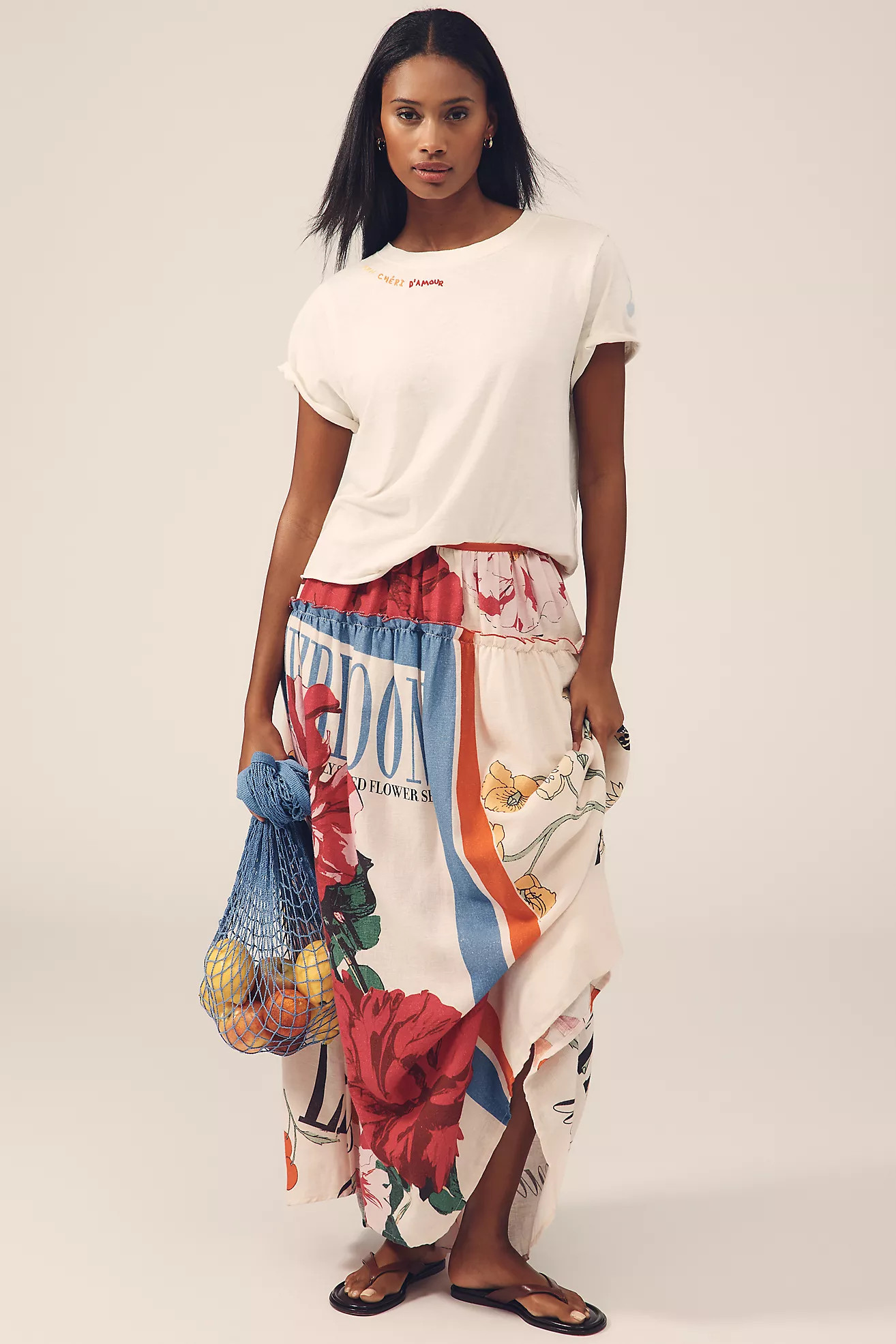 Maeve Linen Blend Printed Maxi Skirt | Anthropologie (US)