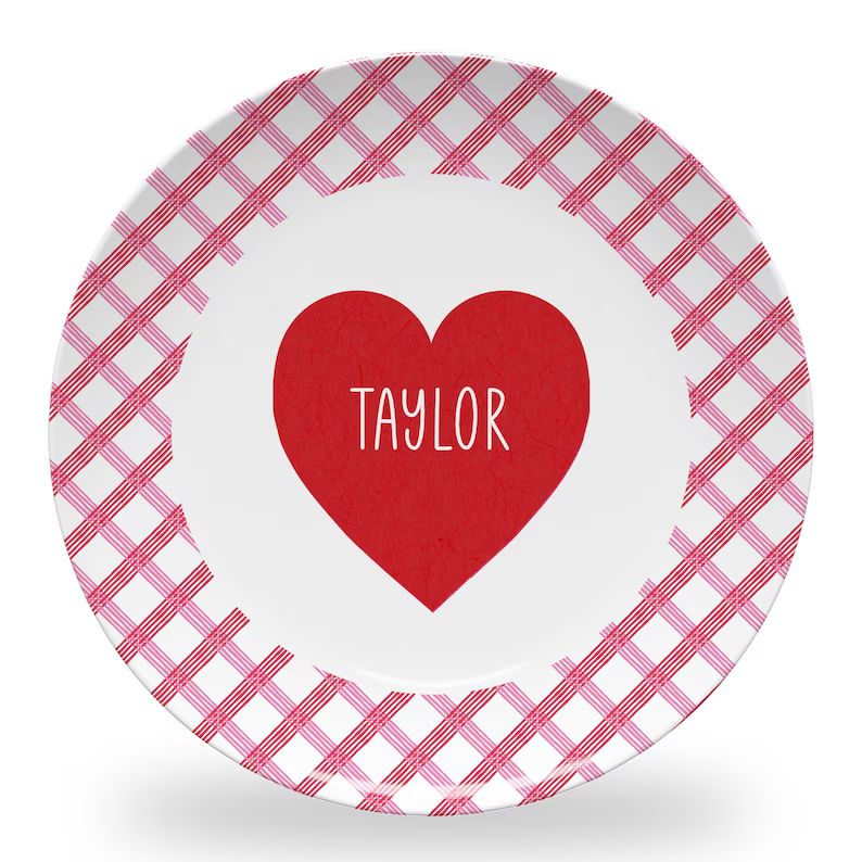 Personalized Checkered Valentine's Plate for Kids  - Etsy | Etsy (US)