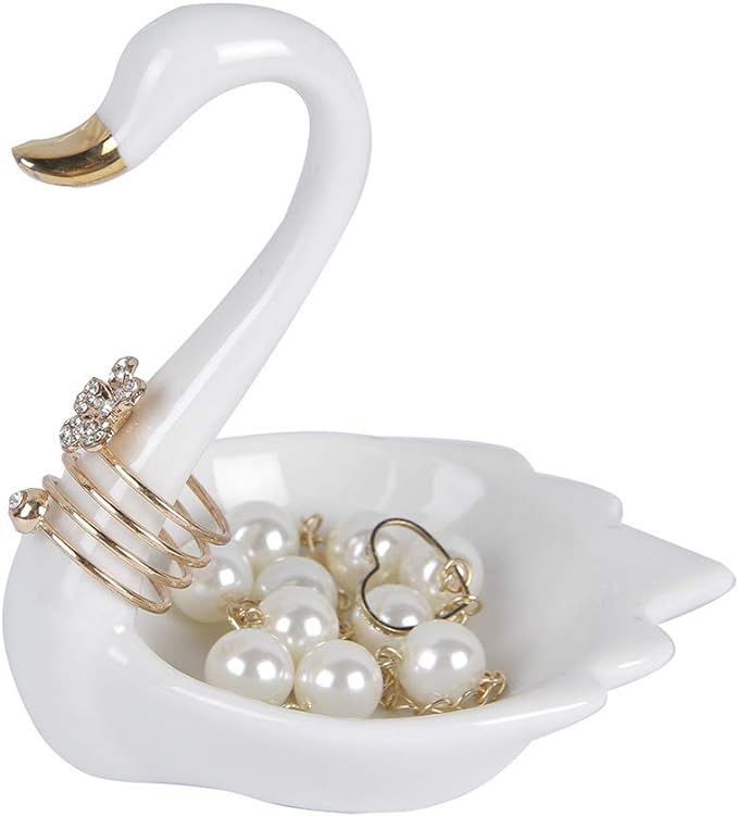 HOME SMILE Swan Jewelry Ring Holder Dish, Engagment Wedding Gifts,White | Amazon (US)