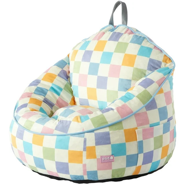 Room Revival Compressed Foam Bean Bag Chair for Kids, Rainbow Checkerboard - Walmart.com | Walmart (US)